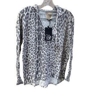 Chaser Gray and White Leopard Print Hooded Sweatshirt